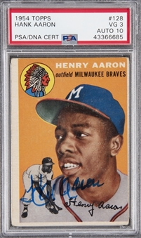 1954 Topps #128 Hank Aaron Signed Rookie Card – PSA/DNA GEM MT 10 Signature!